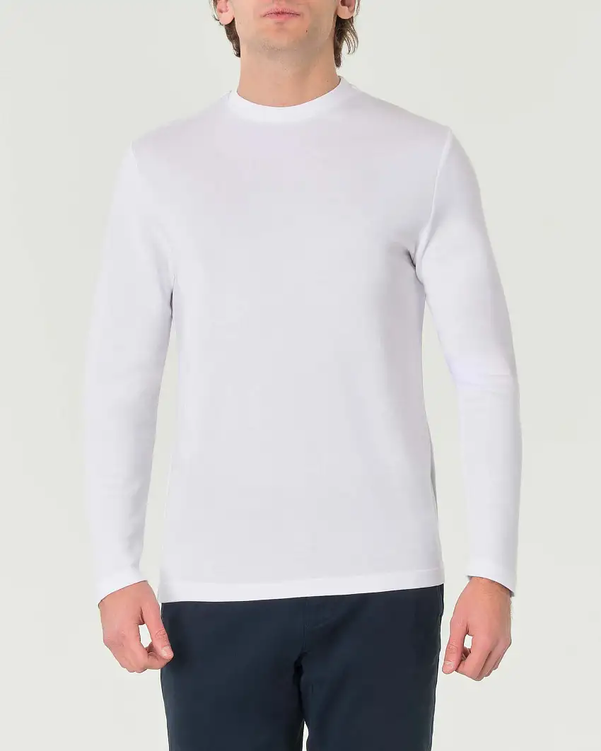T-shirt girocollo Pellizzari bianca a maniche lunghe in tessuto tecnico elasticizzato