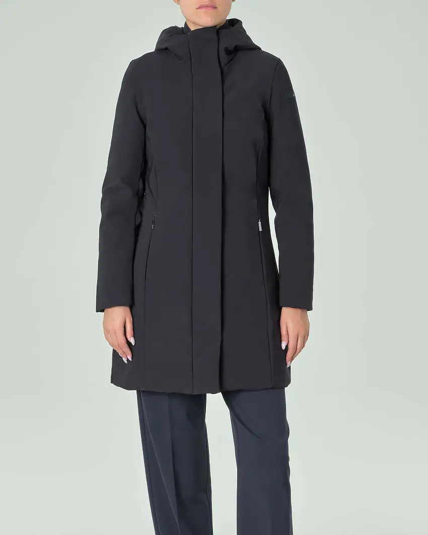 Cappotto blu navy imbottito Long Lady con cappuccio fisso
