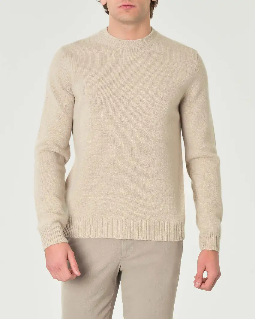 Maglia girocollo Pellizzari beige in misto lana e cachemire finezza 7