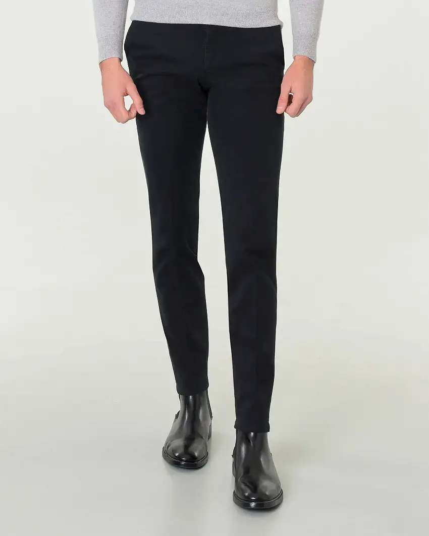 Pantalone chino Brad blu navy in tessuto armaturato di cotone stretch
