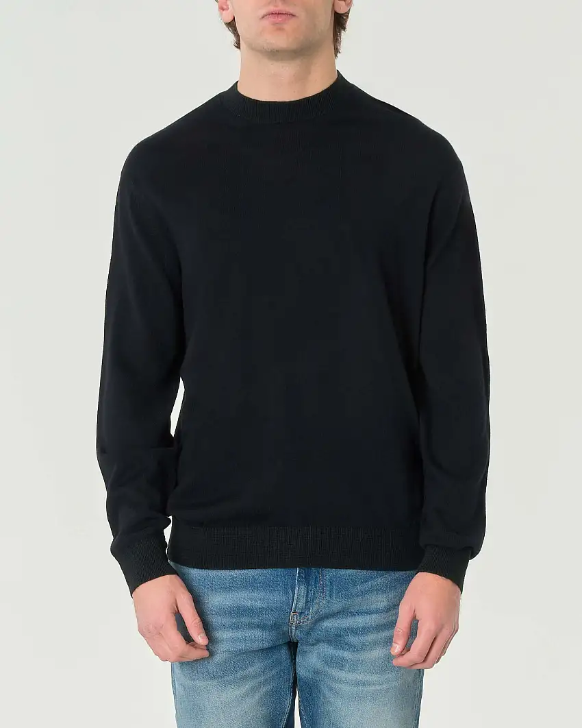 Maglia girocollo blu in misto lana dalla linea ampia