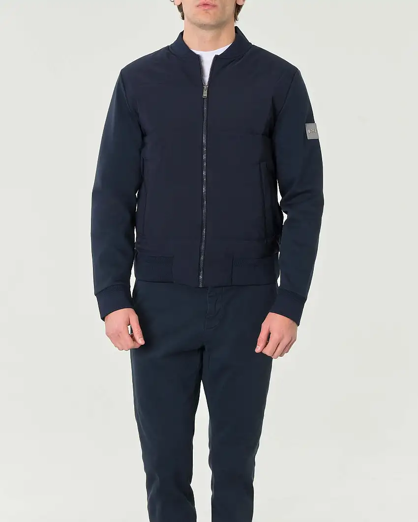 Giubbino Skiles blu regular-fit in cotone con pannello frontale in tessuto tecnico imbottito