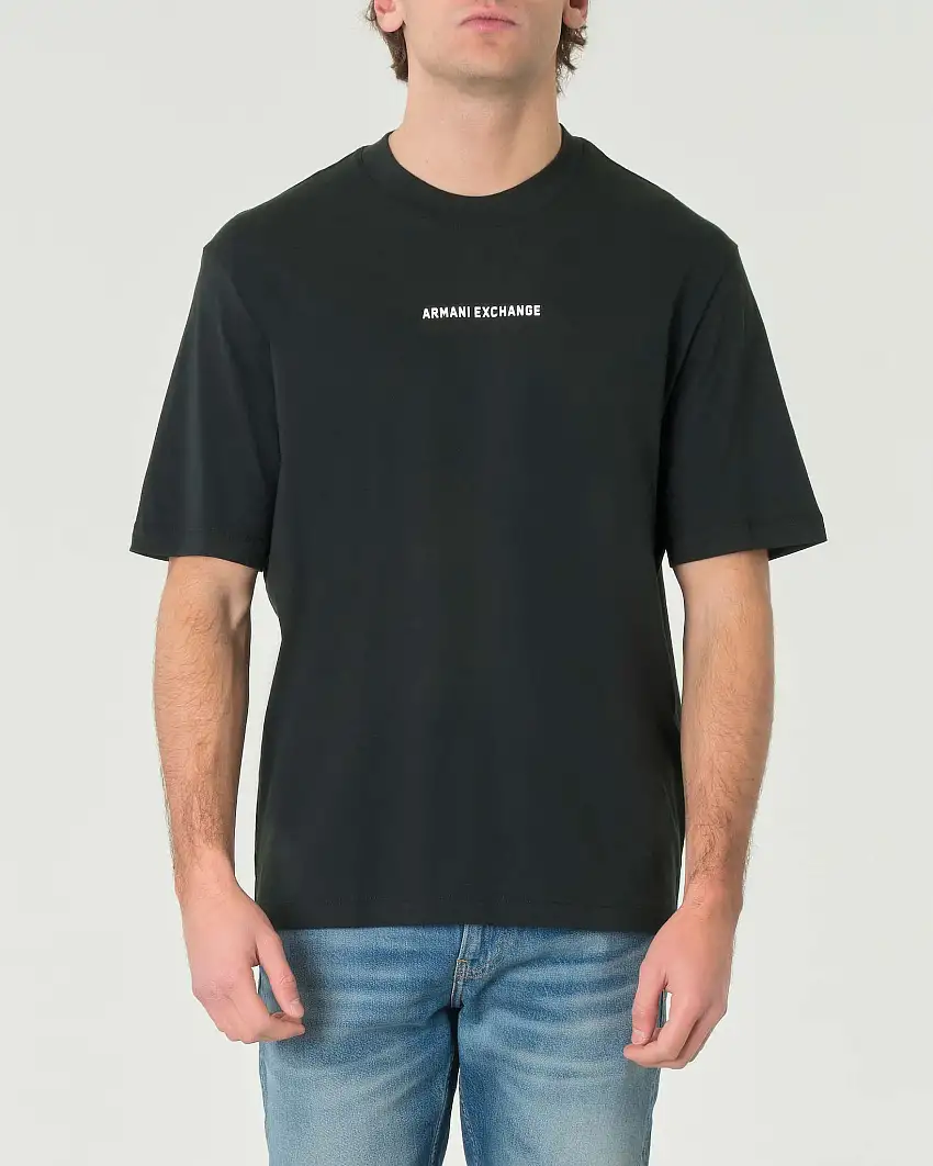 T-shirt girocollo verde militare in puro cotone con logo bianco stampato centrale sul petto e sul retro