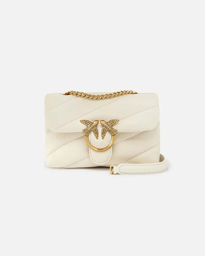 Baby Love Bag Puff bianca in nappa con motivo matelassè obliquo e fibbia dorata Love Birds