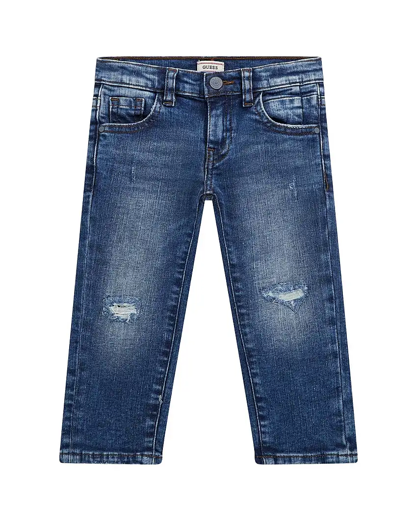 Jeans Guess slim in cotone stretch a lavaggio scuro con abrasioni