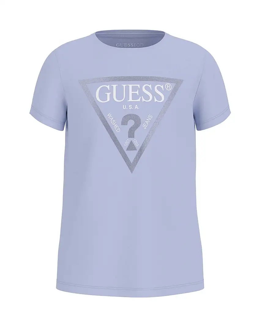 T-shirt avio in puro cotone a maniche corte con logo effetto laminato