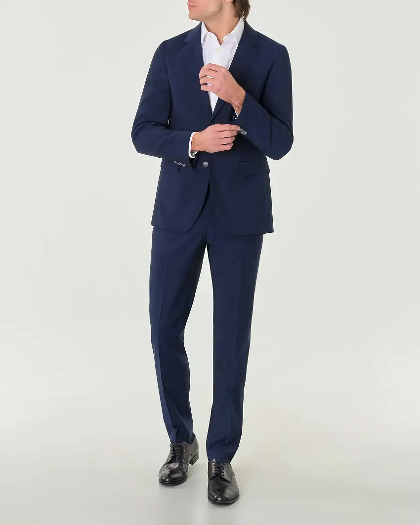 Abito Houston blu slim-fit in tessuto a micromotivo di pura lana