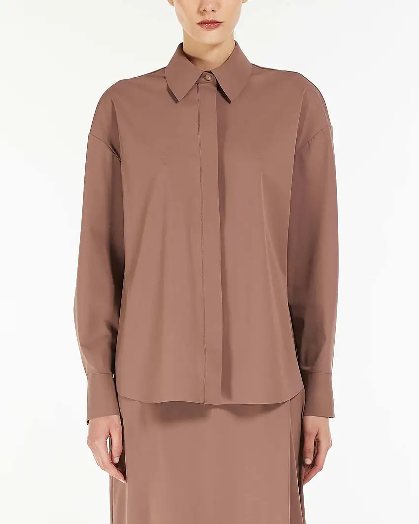 Camicia color malva in tessuto stretch tecnico con colletto classico