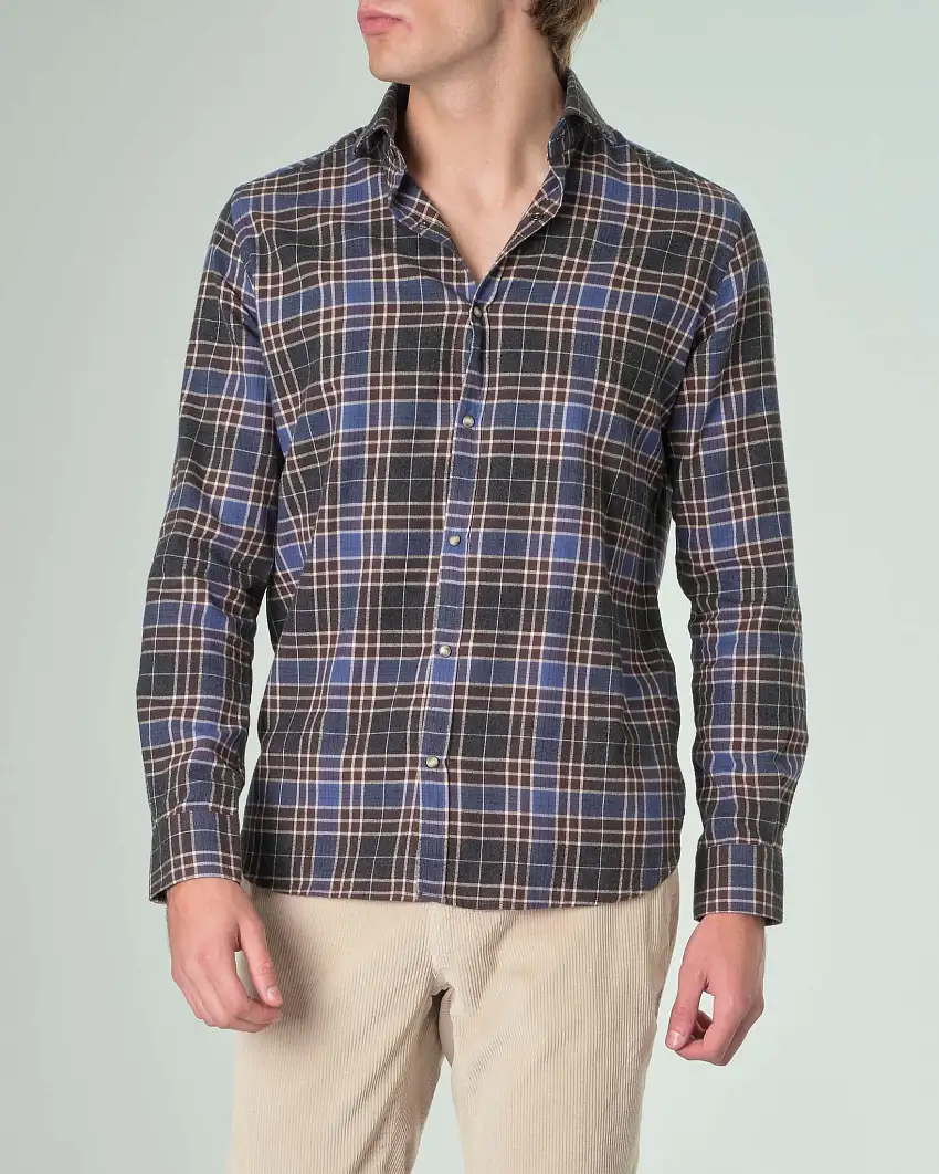 Camicia in flanella a quadri avio e marroni