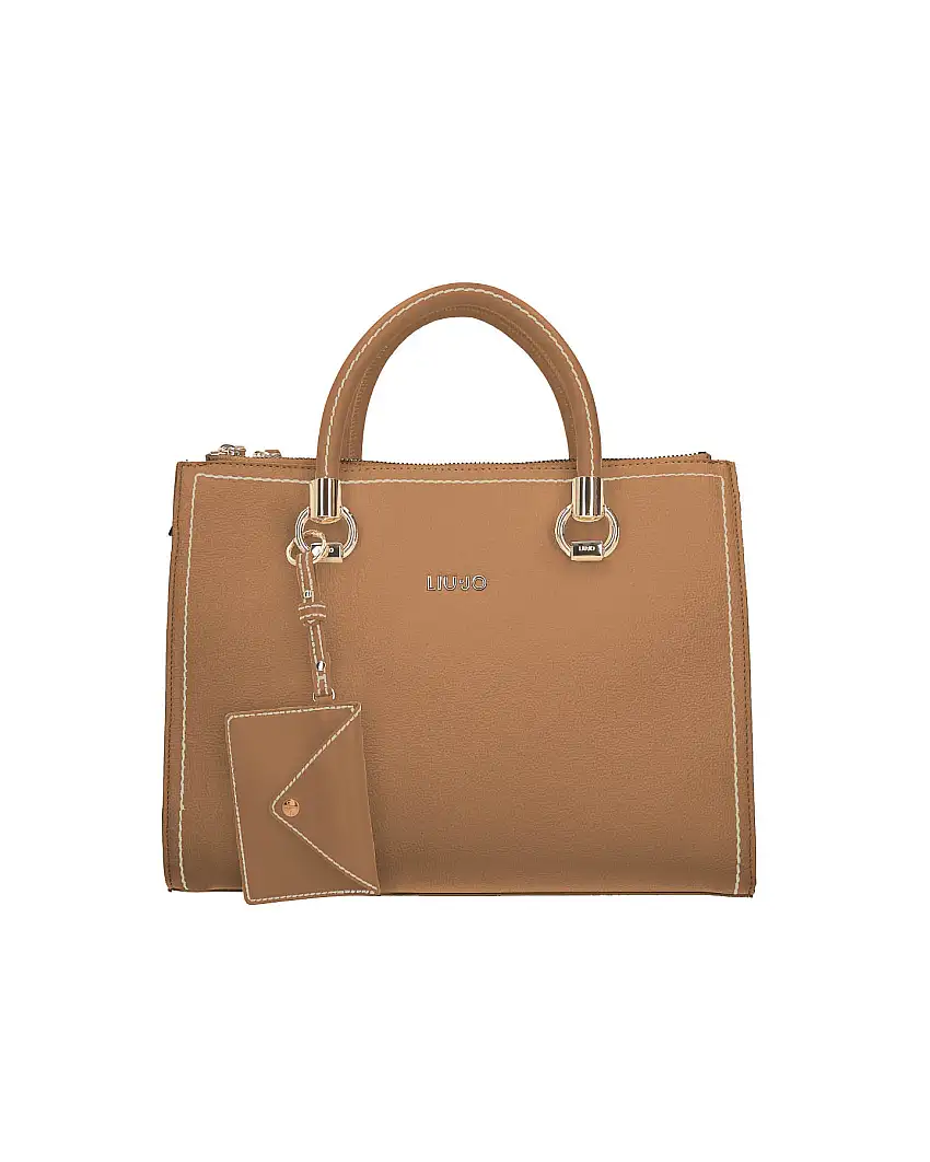 Borsa a mano color cuoio a bauletto misura media in similpelle con doppie impunture sui profili