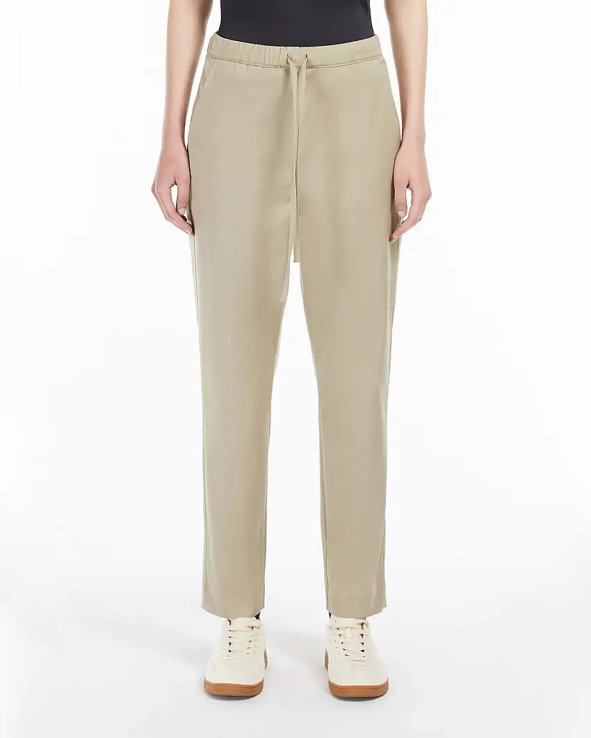Joggers beige in cotone stretch con coulisse inserita in vita
