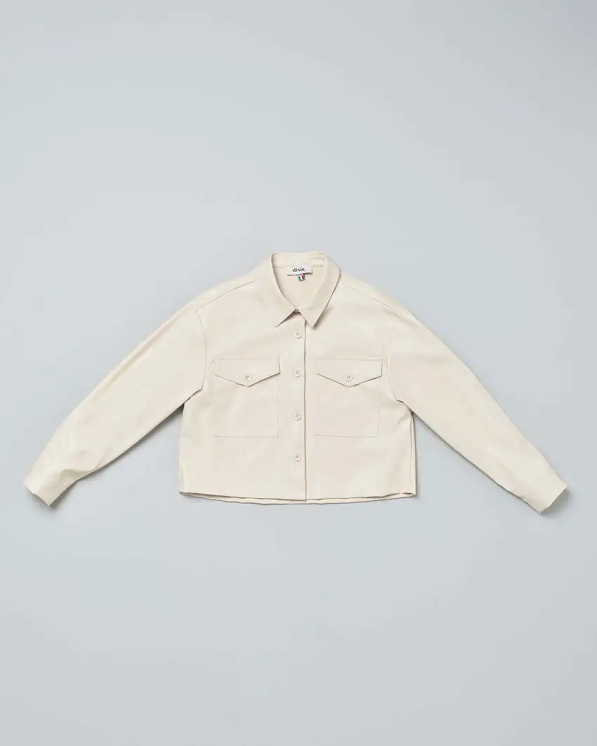 Giacca camicia cropped panna in ecopelle