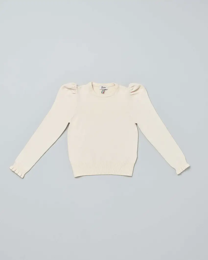 Maglia panna con manica a sbuffo e polsini con rouches S-2XL