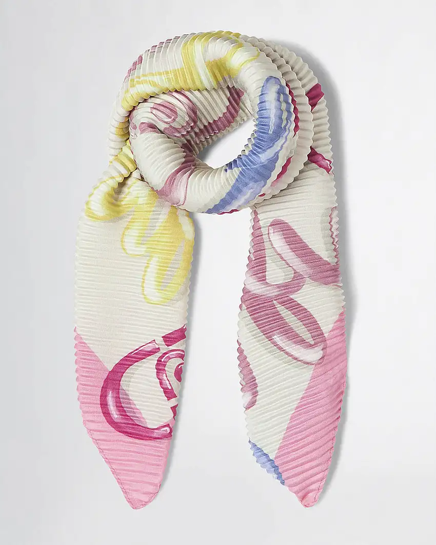 Foulard in tessuto plissettato rosa a fantasia logo e scritte Puffy multicolore