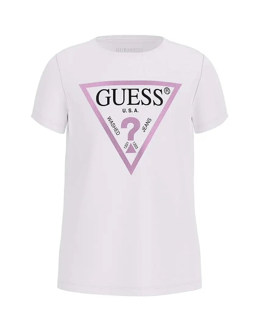 T-shirt Guess bianca in puro cotone a maniche corte con logo effetto laminato