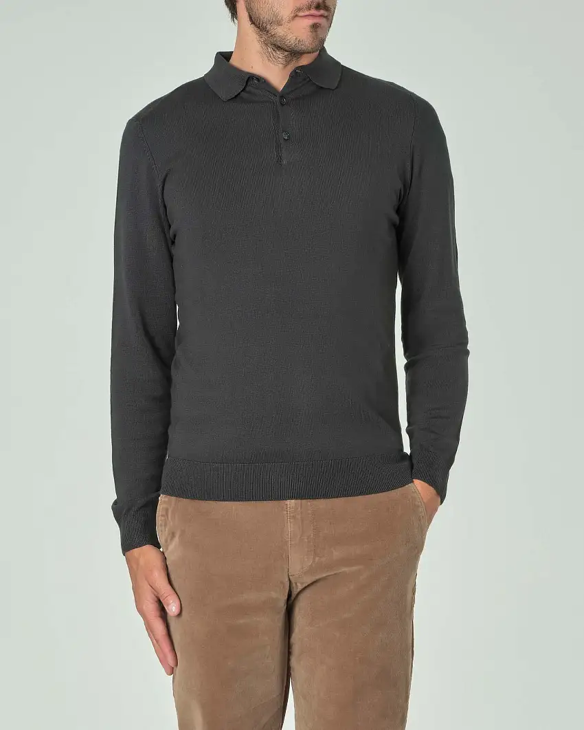 Polo verde scuro manica lunga in maglia di viscosa