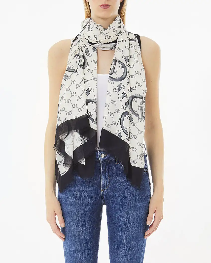 Stola nera e avorio in modal a fantasia monogram grande e piccola sovrapposte