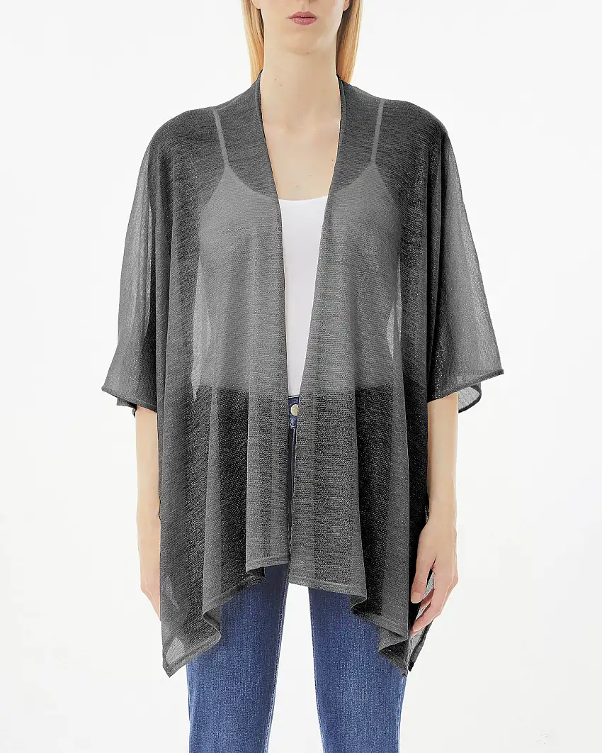 Cappa nera in leggera maglia di lurex® con scollo a V e maniche a tre quarti