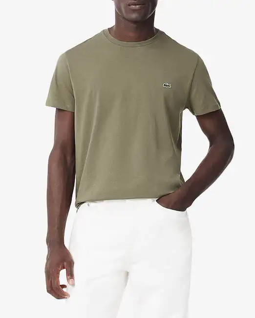 T-shirt verde militare in pima cotton con logo coccodrillo verde