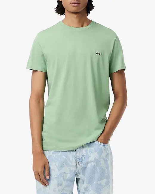 T-shirt verde menta in pima cotton con logo coccodrillo verde