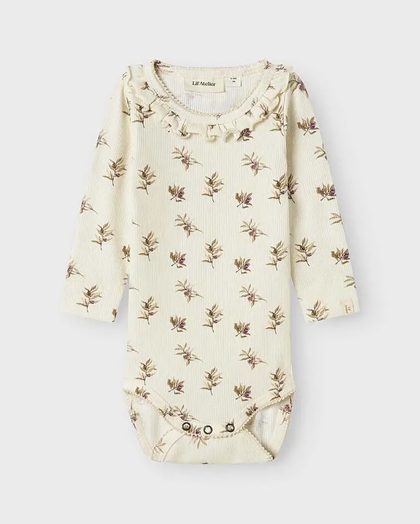Body Lil'Atelier color panna in cotone stretch a maniche lunghe con stampa floreale