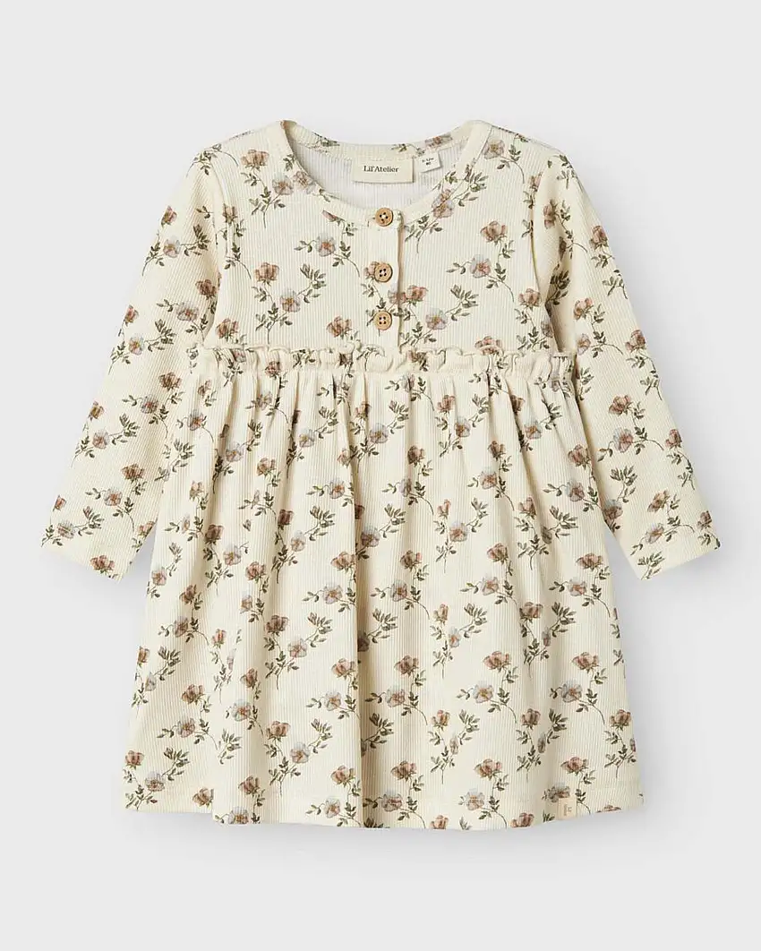 Abito Lil'Atelier avorio in cotone a maniche lunghe con motivo floreale