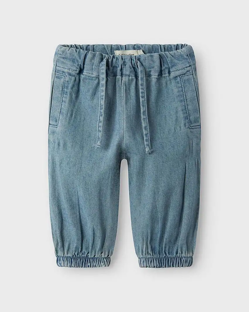 Jeans Lil'Atelier loose-fit in cotone e lino stretch a lavaggio chiaro con coulisse