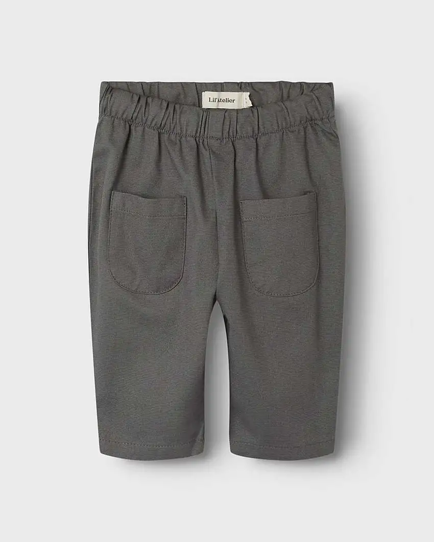 Pantalone Lil'Atelier grigio antracite in twill di cotone a gamba larga con taschine