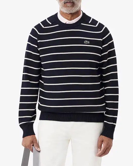 Maglia blu a righe bianche in puro cotone