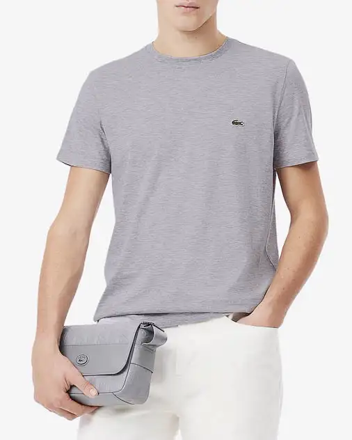 T-shirt grigia in pima cotton con logo coccodrillo verde