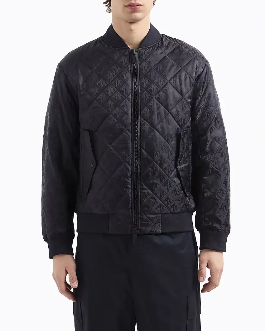 Bomber blu trapuntato a rombi leggermente imbottito