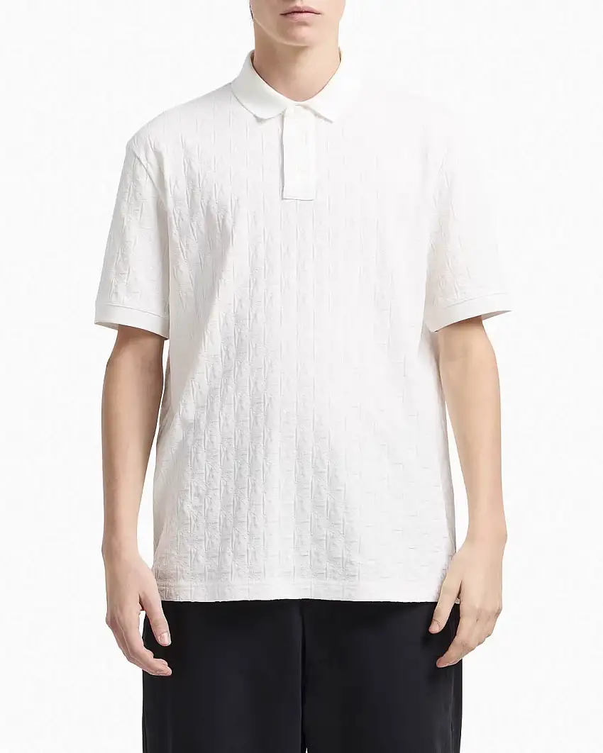 Polo bianca mezza manica con logo AX ricamato all over