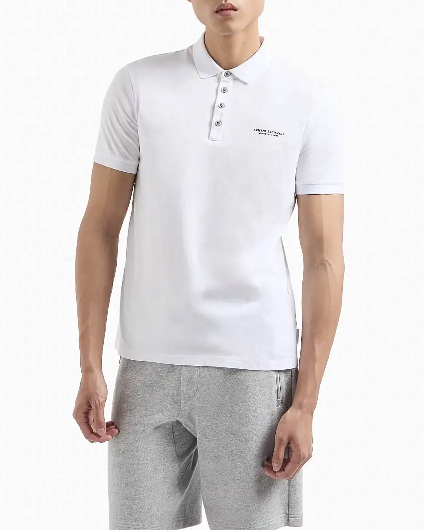 Polo bianca mezza manica in jersey di cotone