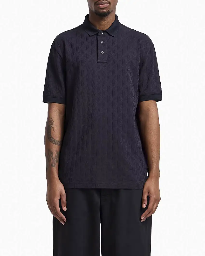 Polo blu mezza manica con logo AX ricamato all over