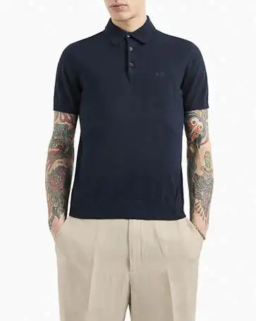 Polo blu mezza manica in maglia di cotone