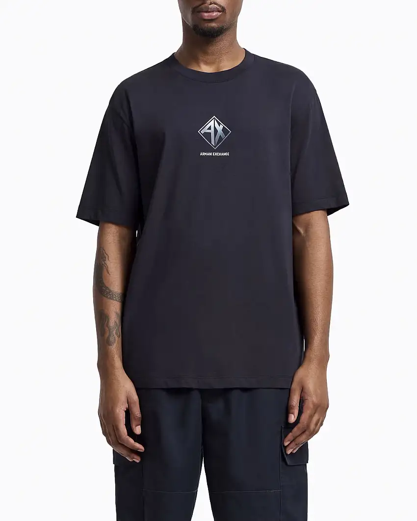 T-shirt blu mezza manica con logo grafico AX stampato sul petto