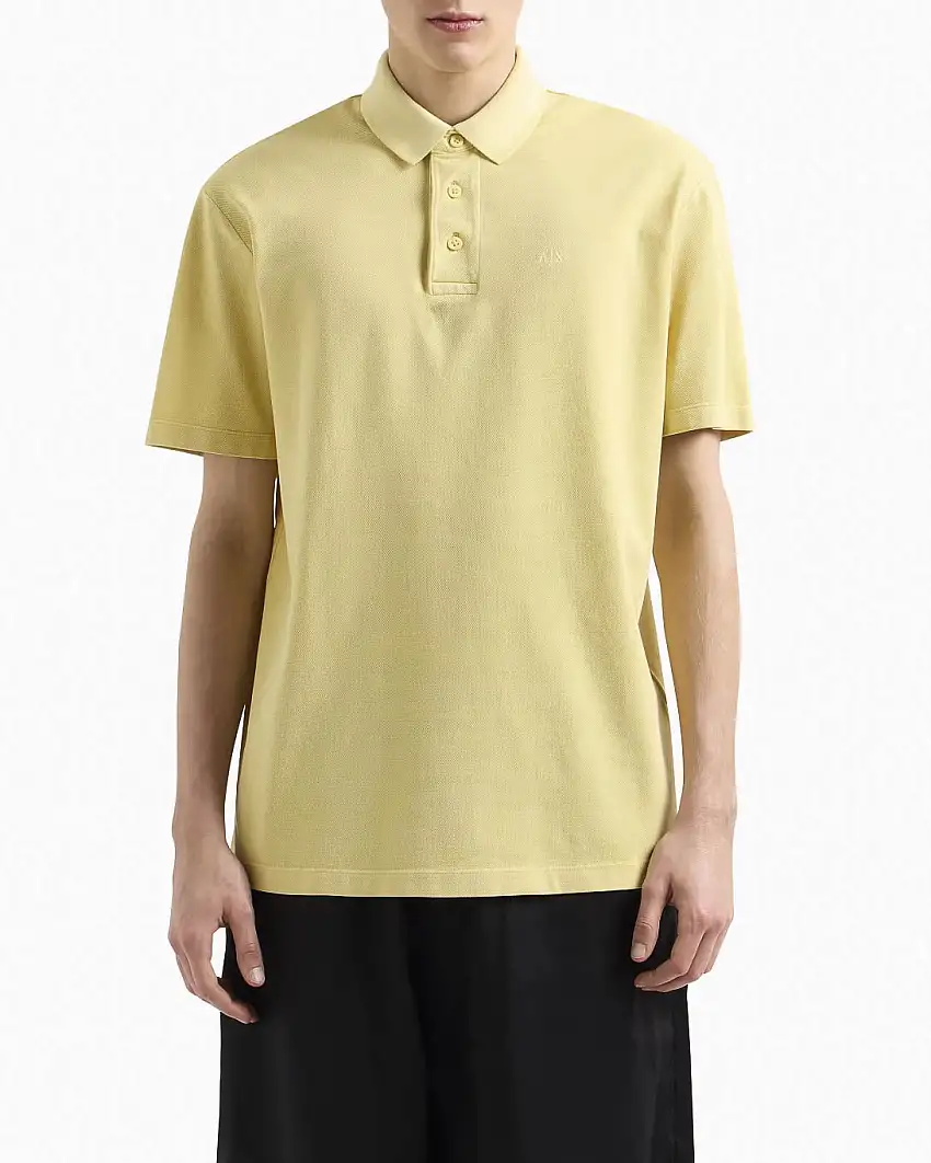 Polo gialla mezza manica in piquè di puro cotone regular-fit