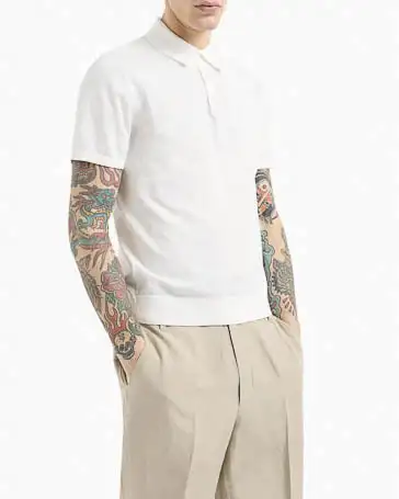 Polo bianca mezza manica in maglia di cotone