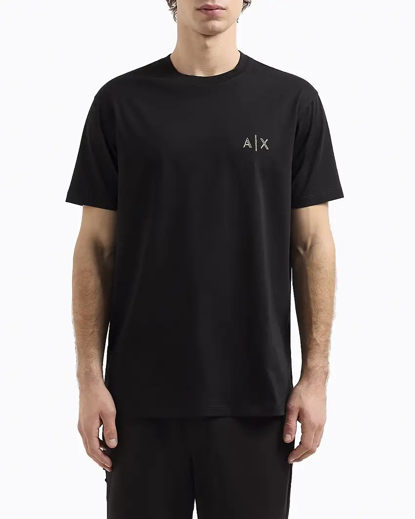 T-shirt nera mezza manica con logo AX giallo effetto sfocato