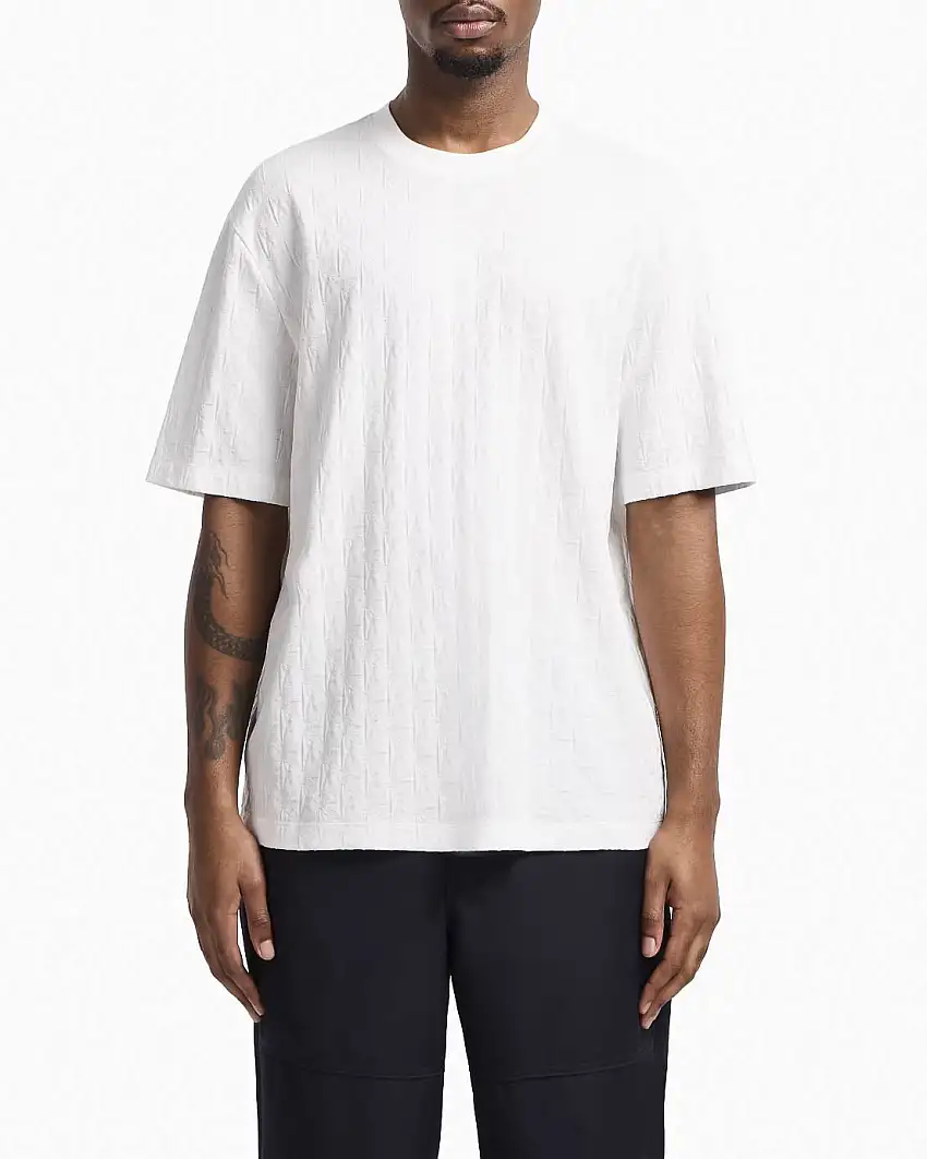 T-shirt bianca mezza manica con logo AX ricamato all over