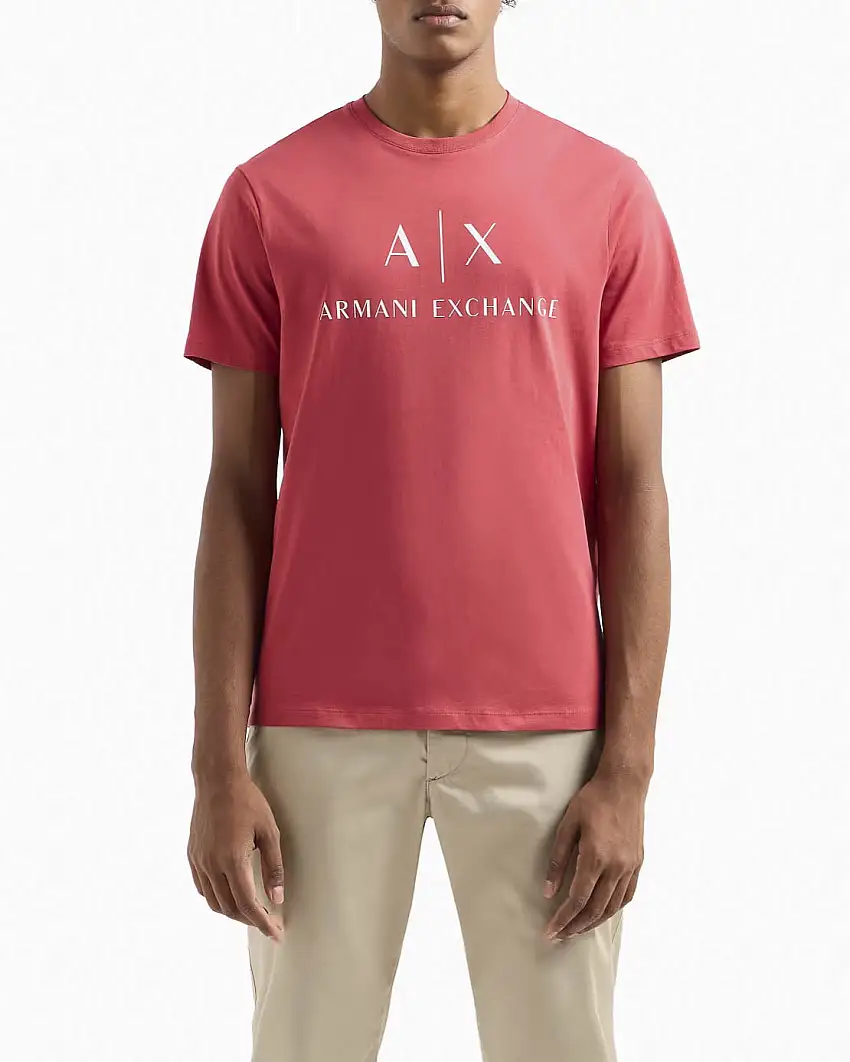 T-shirt corallo in cotone con logo AX stampato in contrasto sul petto