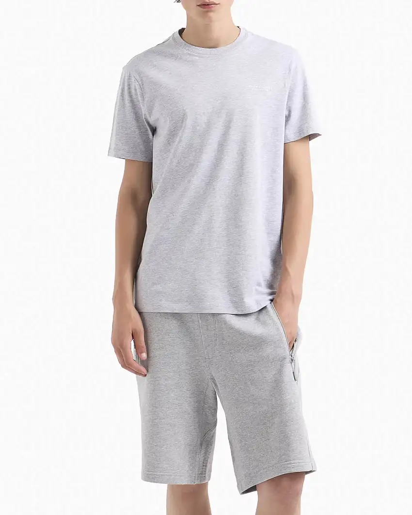 T-shirt grigio melange a mezza manica tinta unita con logo piccolo stampato sul petto