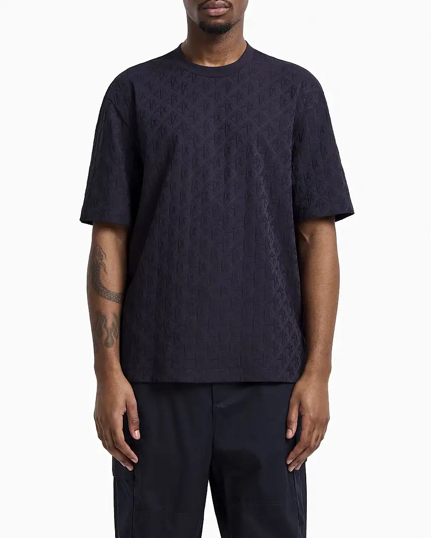 T-shirt blu mezza manica con logo AX ricamato all over