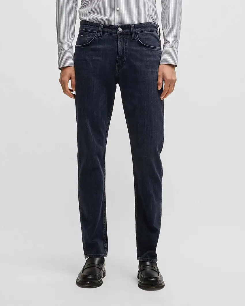 Jeans Delaware slim fit in cotone stretch lavaggio scuro blublack con baffature