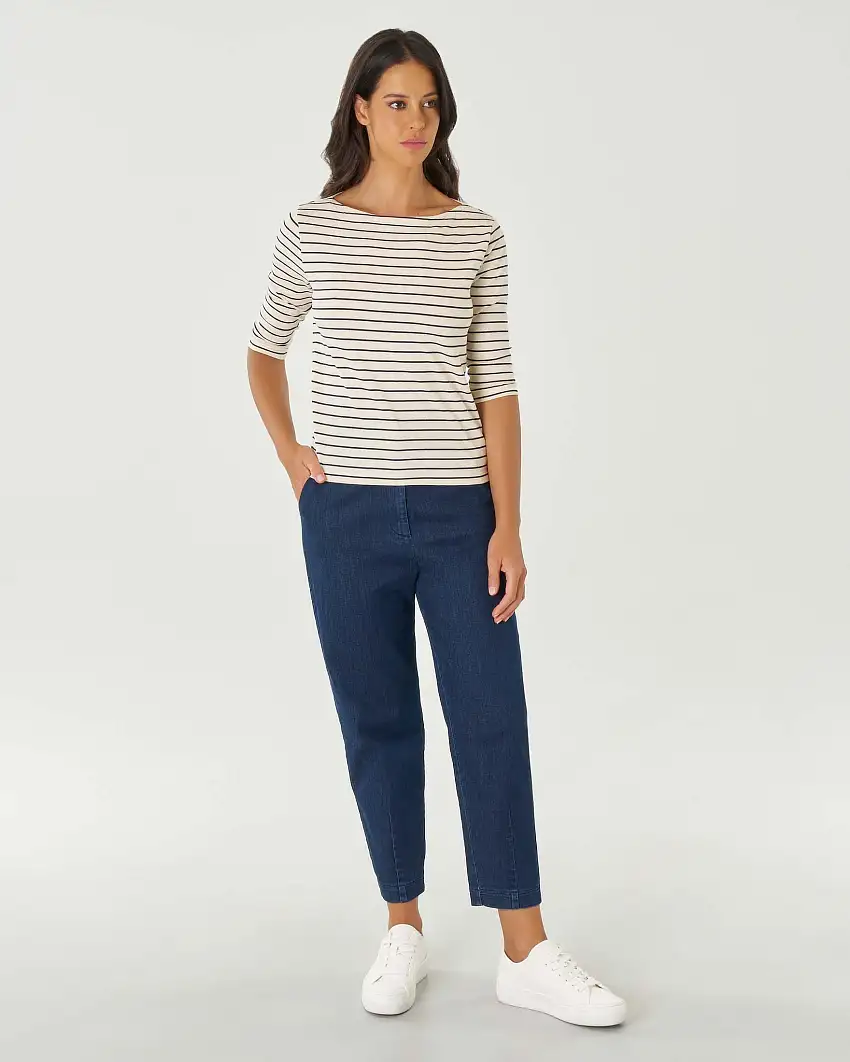 Jeans baloon blu tramato in misto cotone stretch