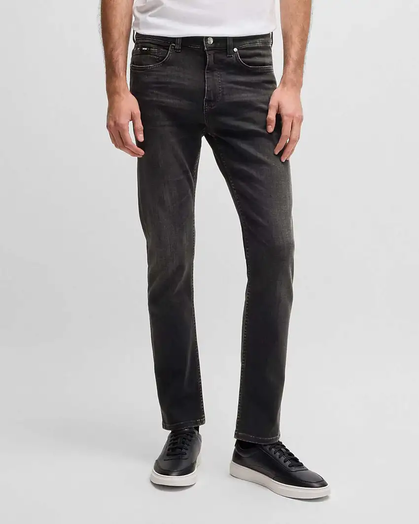 Jeans Delaware slim fit in cotone stretch lavaggio nero stone washed con baffature