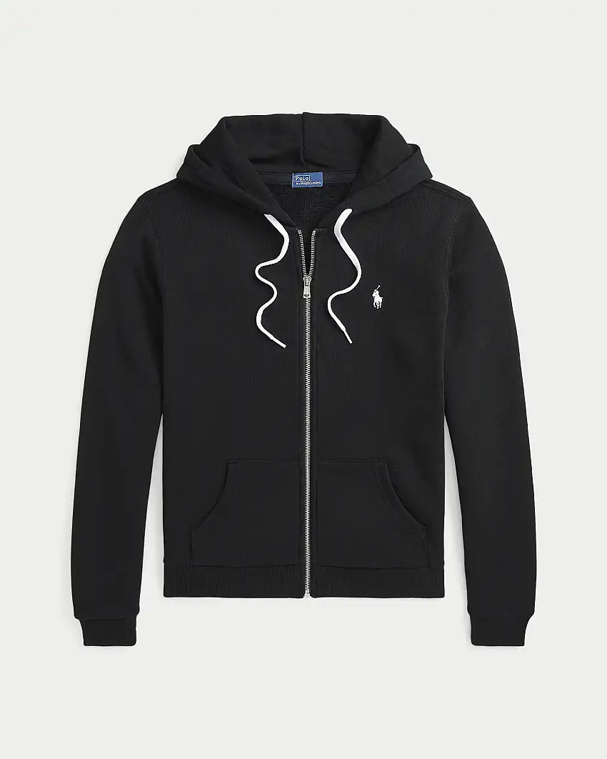 Felpa nera in cotone leggero con cappuccio e chiusura a cerniera