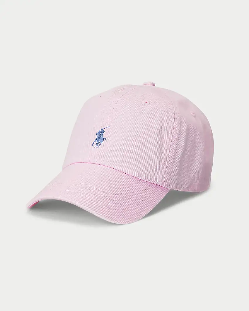 Cappellino rosa in cotone con logo ricamato sul frontino a contrasto di colore