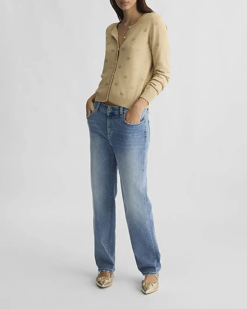 Jeans boyfriend a vita bassa in cotone stretch lavaggio medio used super stone washed