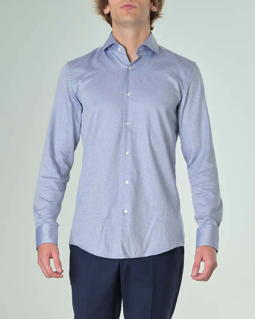 Camicia azzurra Spread regular fit in cotone stretch armaturato con colletto aperto alla francese